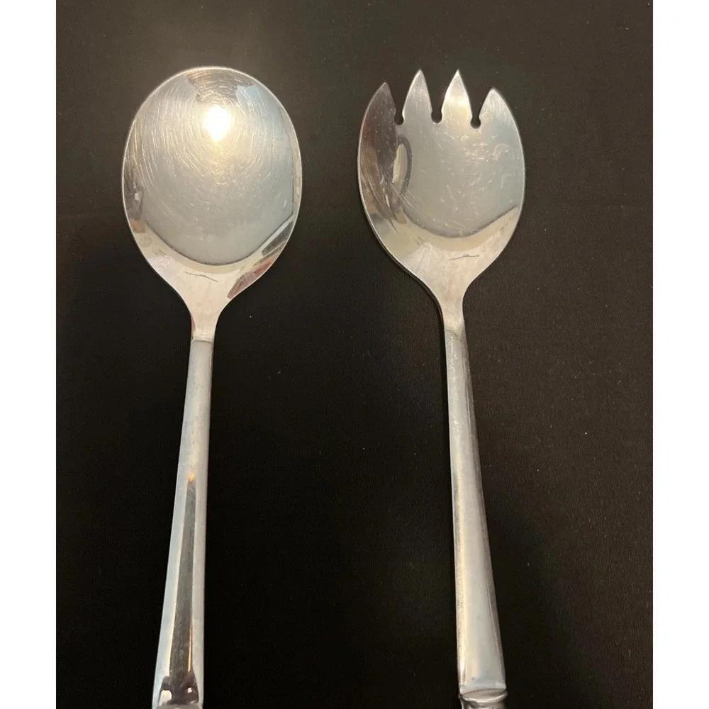 Vintage Ceramic Handle w/  Floral‎ Design 11 inches Silver Salad Server